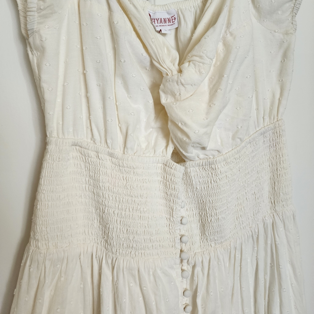 Cream Sleeveless Dress with Button Detail